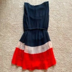 French Connection Navy Blue and Coral Pleated Dress